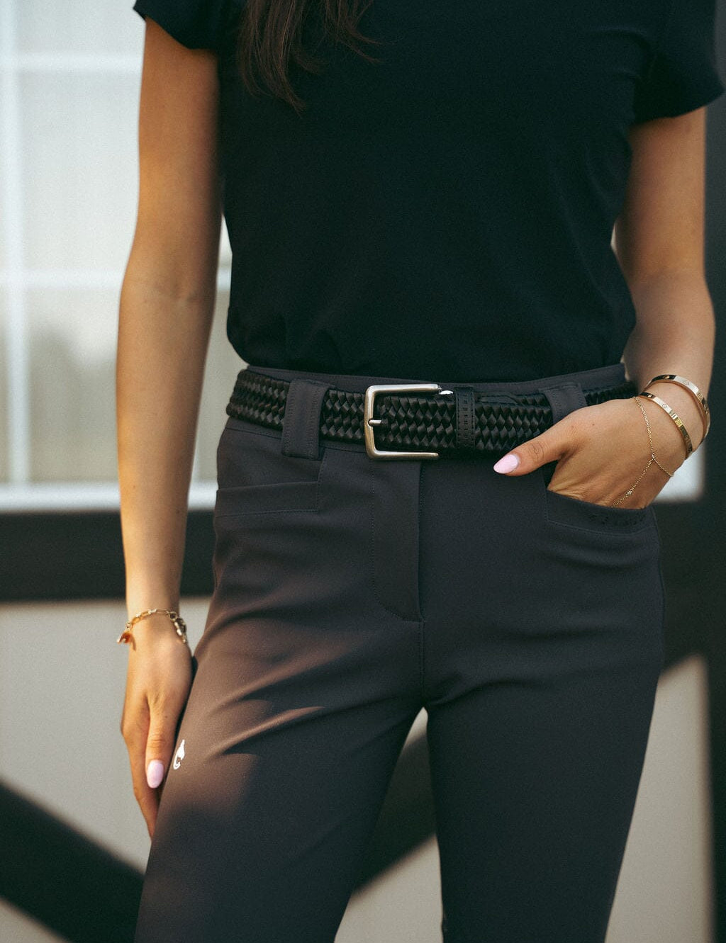 CRINIĒRE Elastic Braided Leather Belt | Black - C R I N I Ē R E - Equiluxe Tack