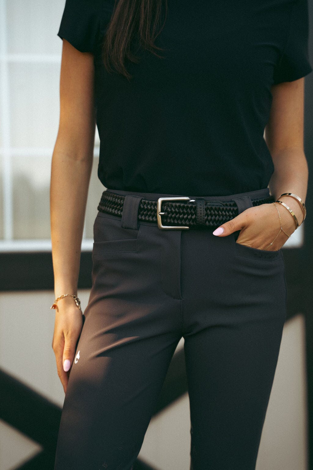 CRINIĒRE Elastic Braided Leather Belt | Black - C R I N I Ē R E - Equiluxe Tack