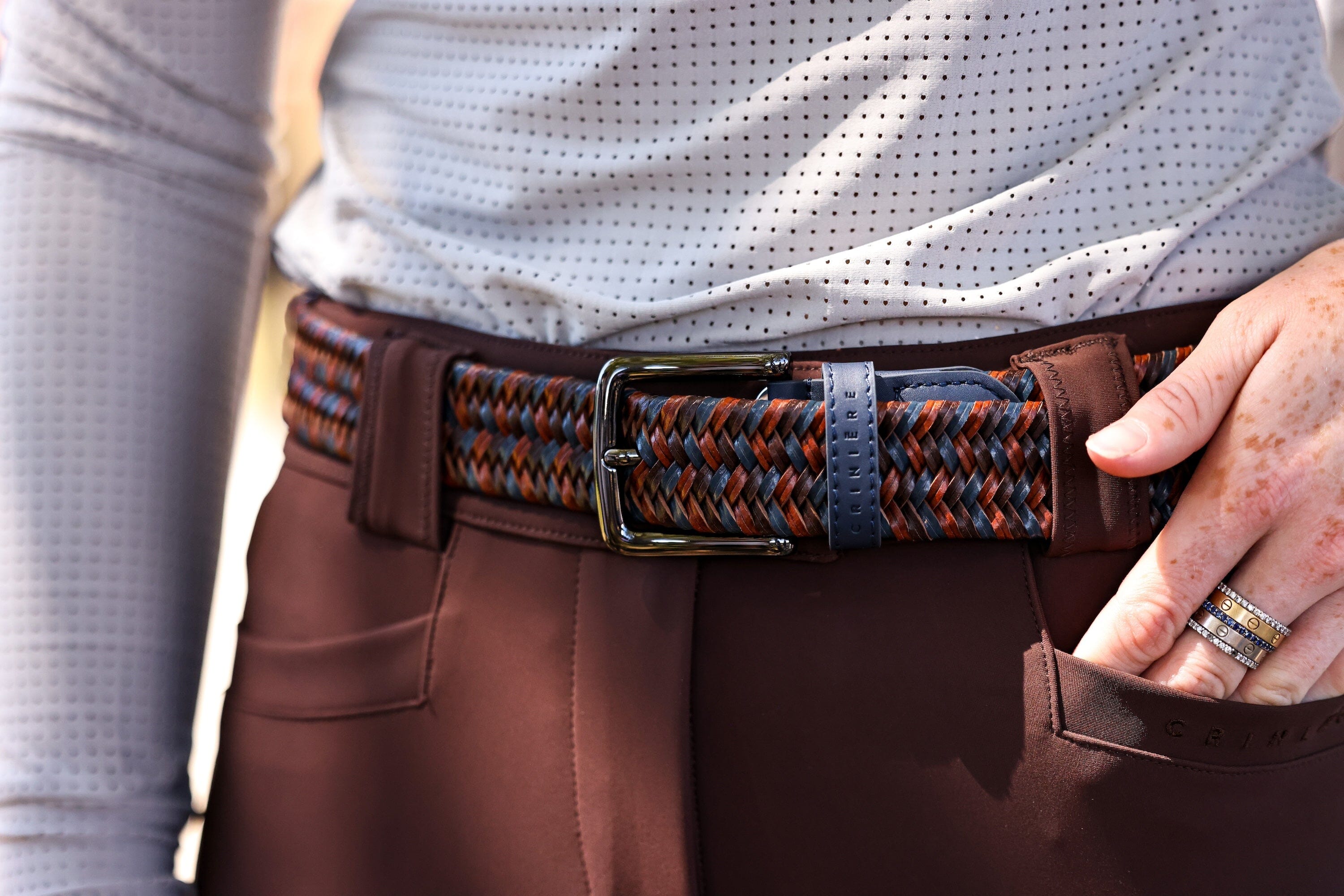 CRINIĒRE Elastic Braided Leather Belt | Navy & Brown - C R I N I Ē R E - Equiluxe Tack
