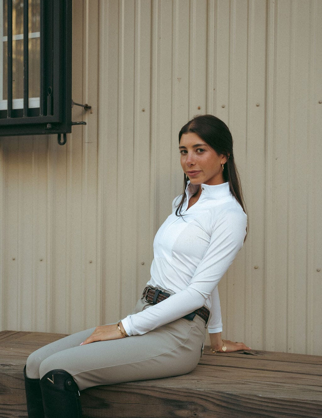 CRINIĒRE Monique Show Shirt | Taupe Stripes - C R I N I Ē R E - Equiluxe Tack