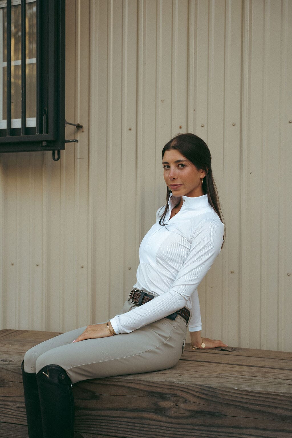 CRINIĒRE Monique Show Shirt | Taupe Stripes - C R I N I Ē R E - Equiluxe Tack
