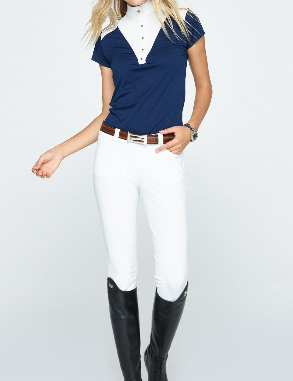 Crinière Navy & White Margot SS Show Shirt - CriniereLife - Equiluxe Tack