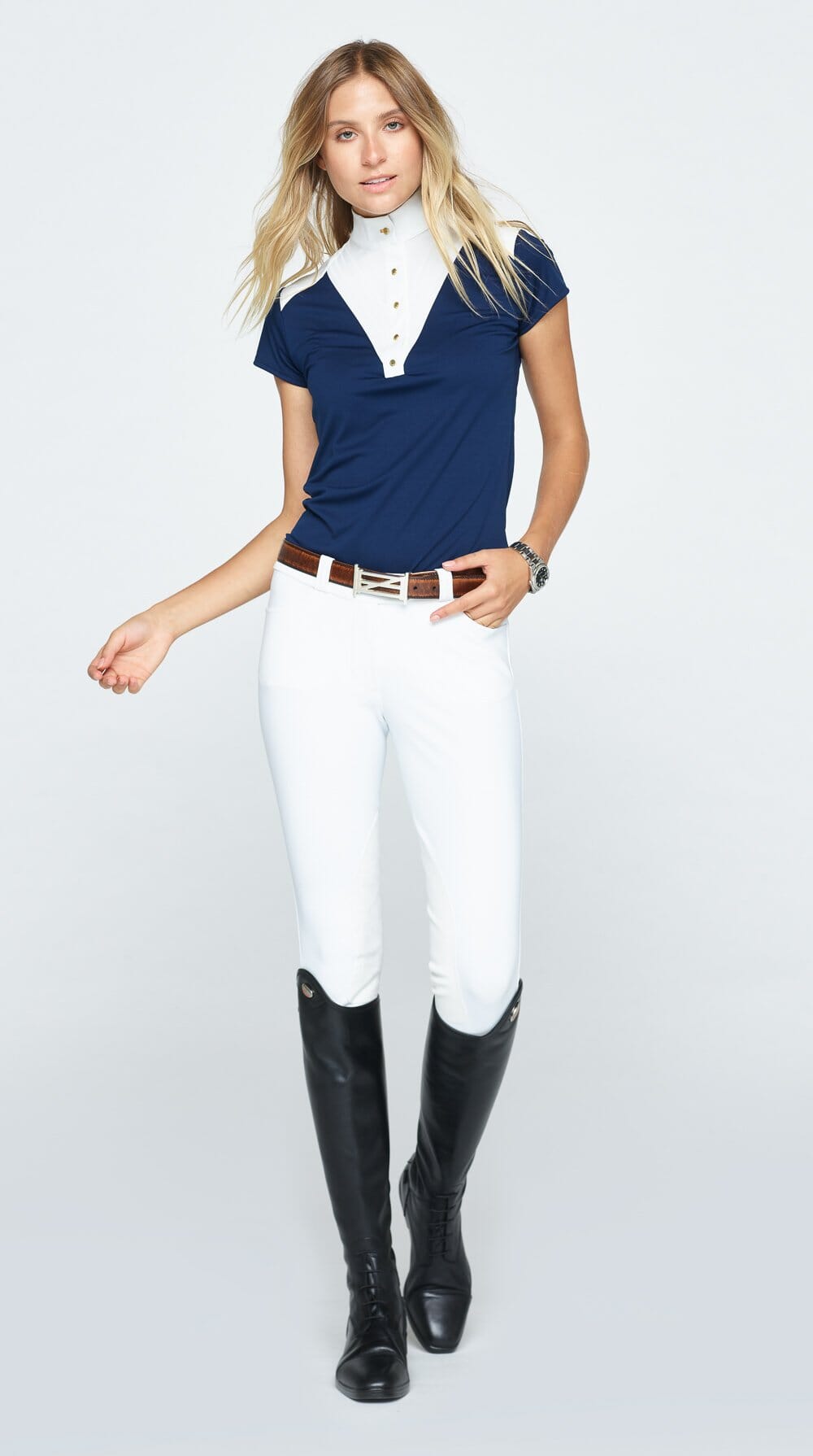 Crinière Navy & White Margot SS Show Shirt - CriniereLife - Equiluxe Tack