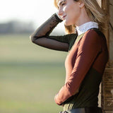 Criniere Olive Green & Brown Sophie Riding Shirt - CriniereLife - Equiluxe Tack