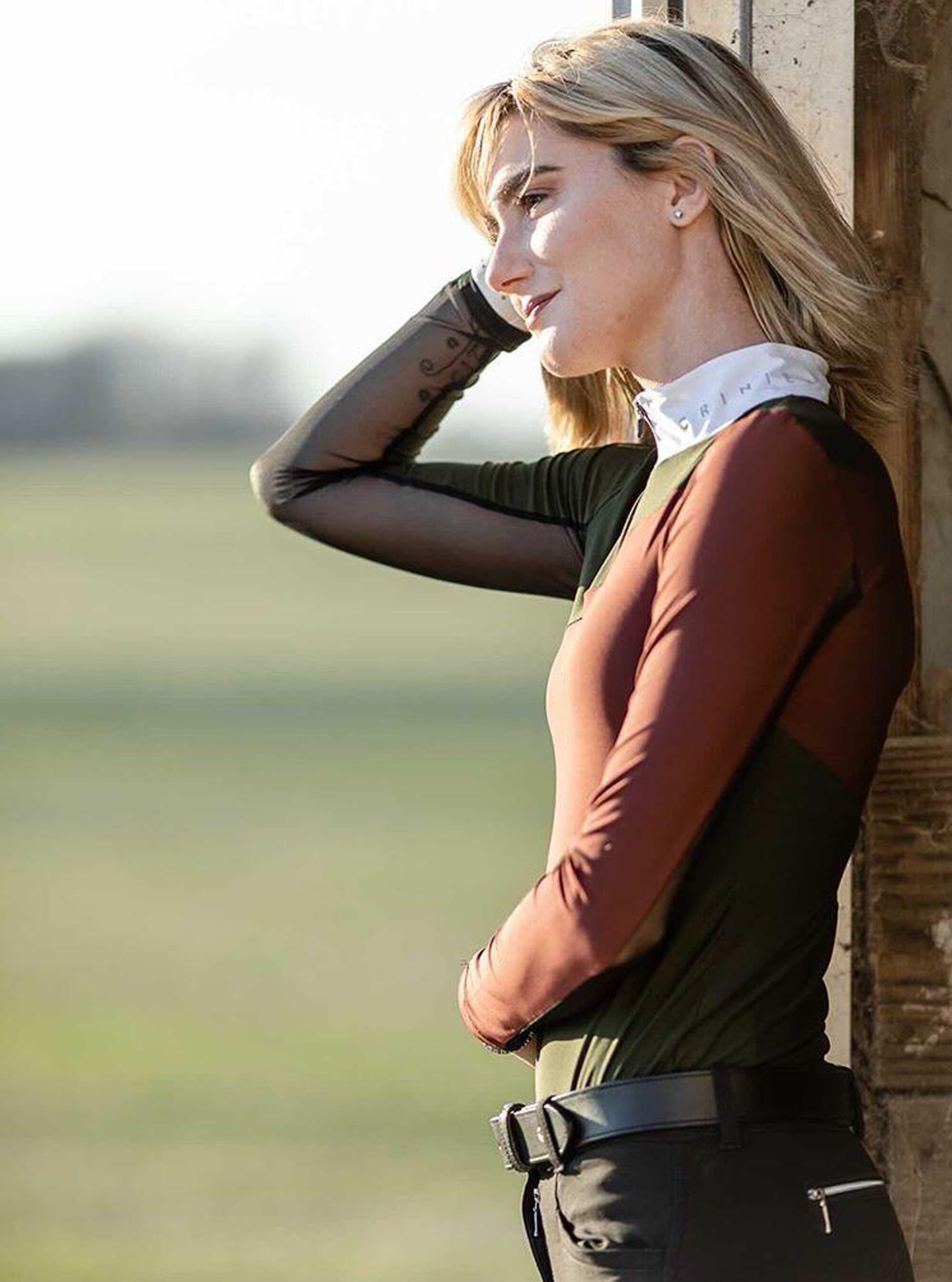 Criniere Olive Green & Brown Sophie Riding Shirt - CriniereLife - Equiluxe Tack