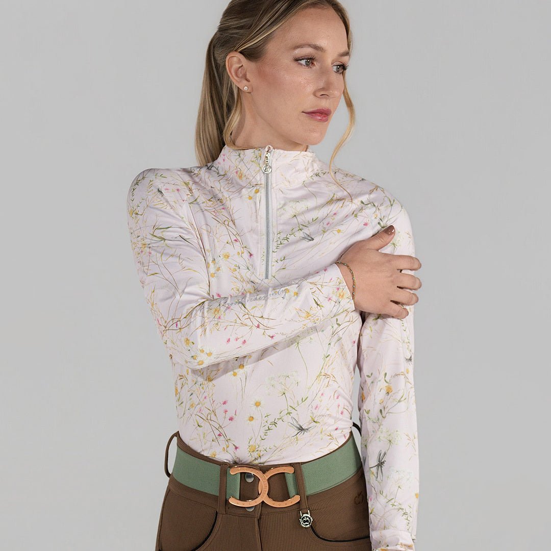 Dapplebay Dragonfly Meadow 1/4 Zip LS Riding Top - Light Pink - Breeches.com - Equiluxe Tack
