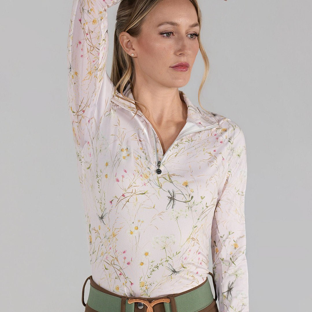 Dapplebay Dragonfly Meadow 1/4 Zip LS Riding Top - Light Pink - Breeches.com - Equiluxe Tack