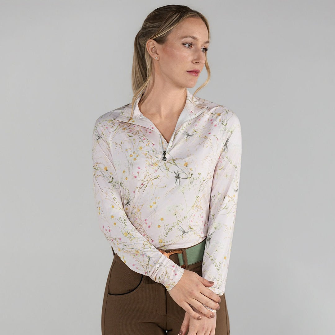 Dapplebay Dragonfly Meadow 1/4 Zip LS Riding Top - Light Pink - Breeches.com - Equiluxe Tack