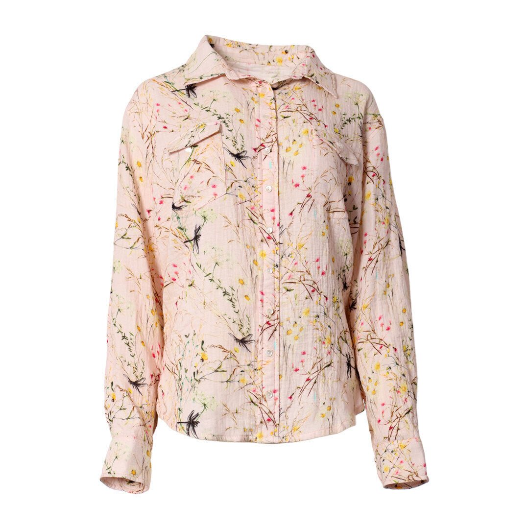 Dapplebay Dragonfly Meadow Breezy Button Up Top-Light Pink - Equiluxe Tack