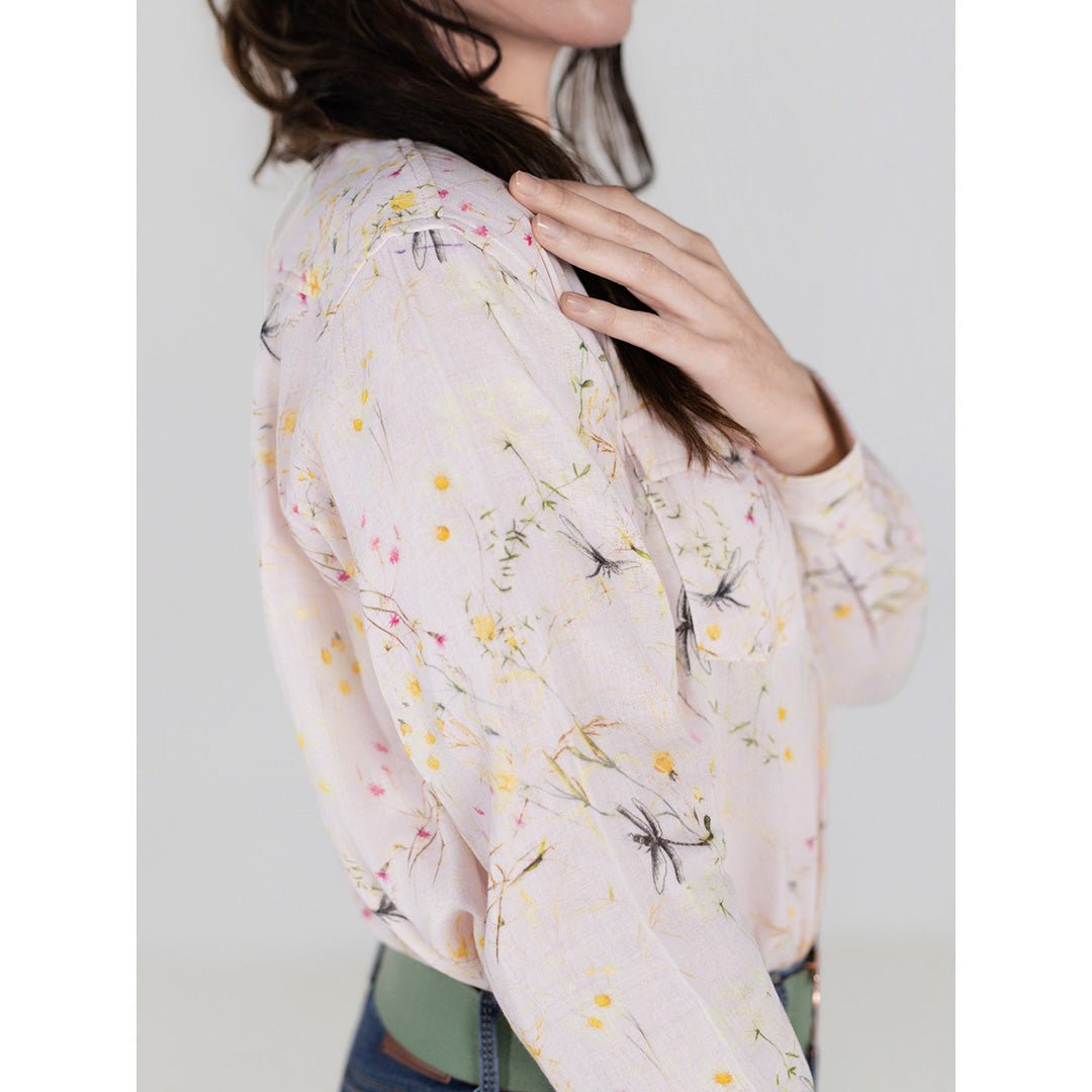 Dapplebay Dragonfly Meadow Breezy Button Up Top-Light Pink - Equiluxe Tack
