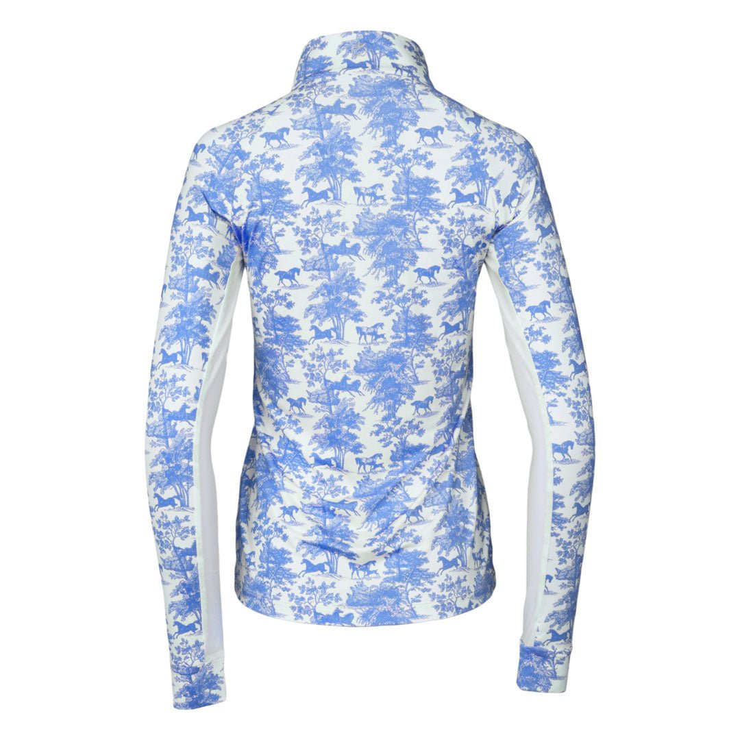 Dapplebay Equestrian Toile 1/4 Zip Light Riding Top - Long Sleeve - Blue/White - Dapplebay - Equiluxe Tack