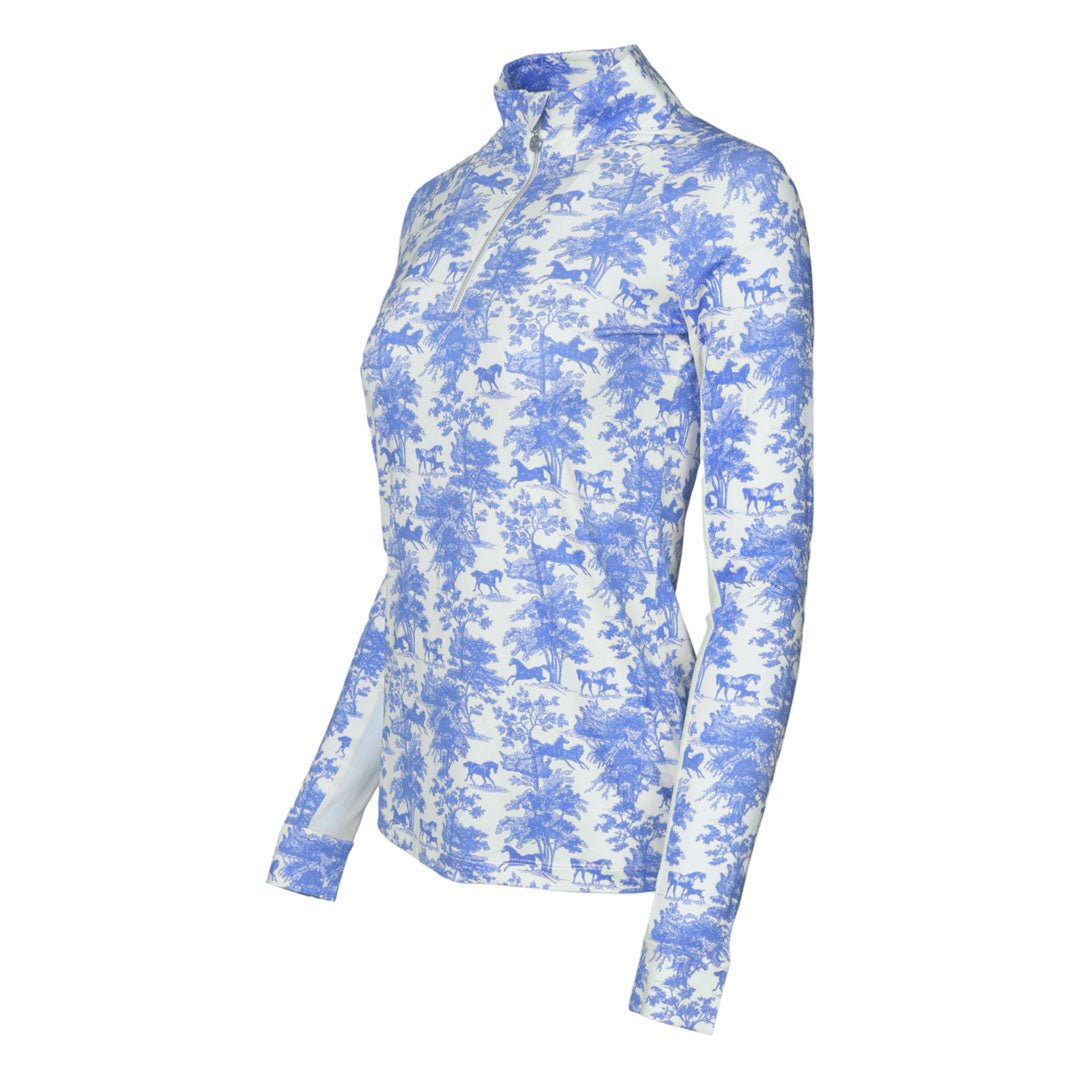 Dapplebay Equestrian Toile 1/4 Zip Light Riding Top - Long Sleeve - Blue/White - Dapplebay - Equiluxe Tack