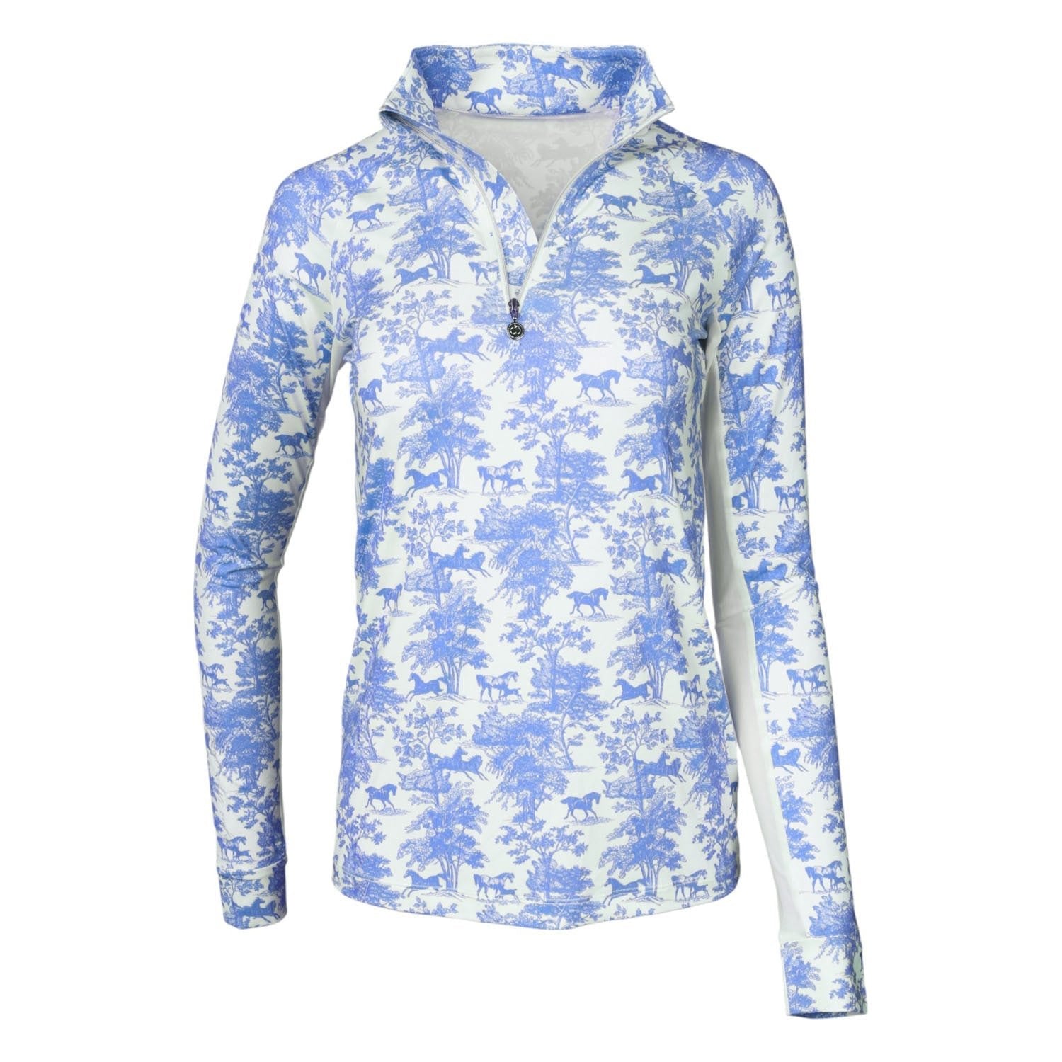 Dapplebay Equestrian Toile 1/4 Zip Light Riding Top - Long Sleeve - Blue/White - Dapplebay - Equiluxe Tack
