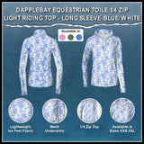 Dapplebay Equestrian Toile 1/4 Zip Light Riding Top - Long Sleeve - Blue/White - Dapplebay - Equiluxe Tack