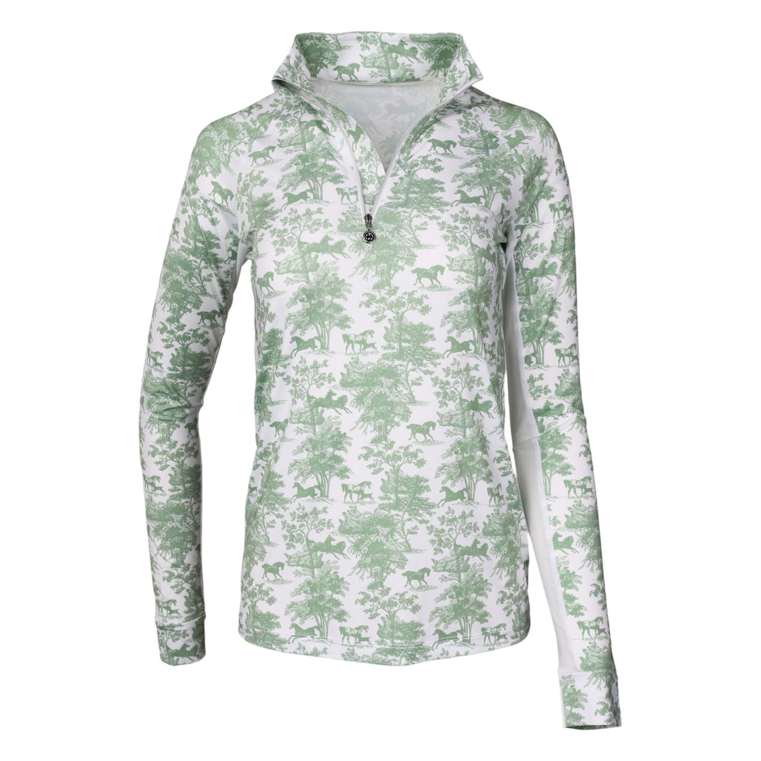 Dapplebay Equestrian Toile 1/4 Zip Light Riding Top - Long Sleeve - Green/White - Dapplebay - Equiluxe Tack