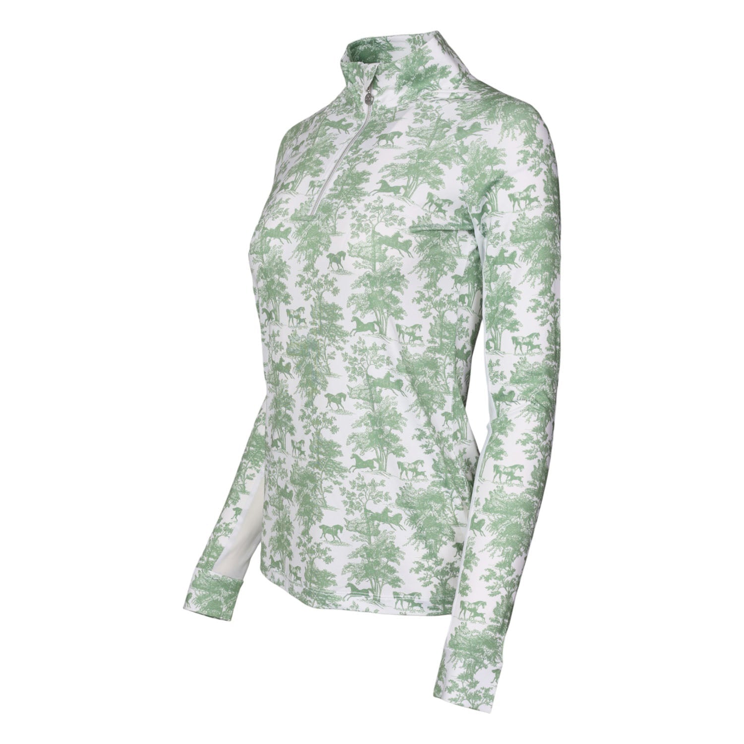Dapplebay Equestrian Toile 1/4 Zip Light Riding Top - Long Sleeve - Green/White - Dapplebay - Equiluxe Tack