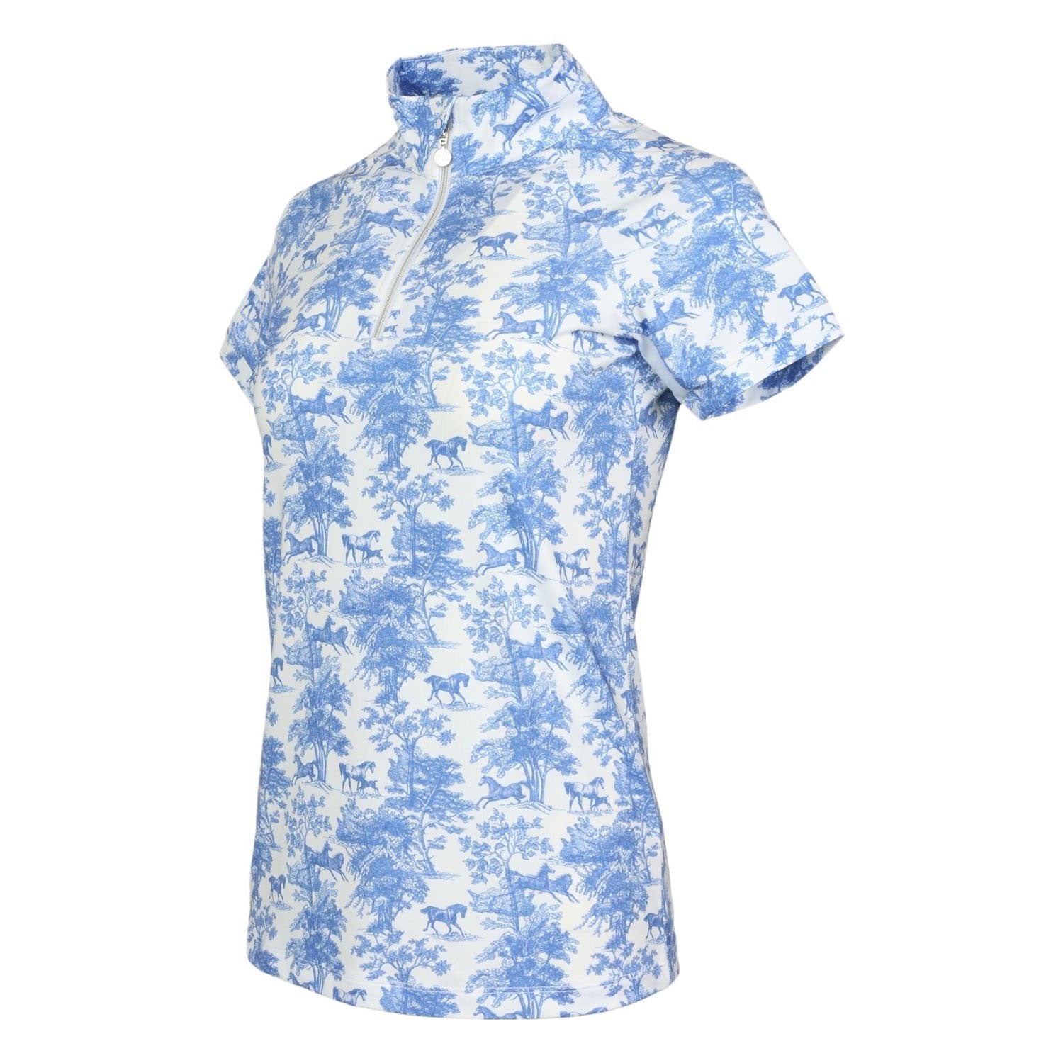 Dapplebay Equestrian Toile 1/4 Zip Light Riding Top - Short Sleeve - Blue/White - Dapplebay - Equiluxe Tack