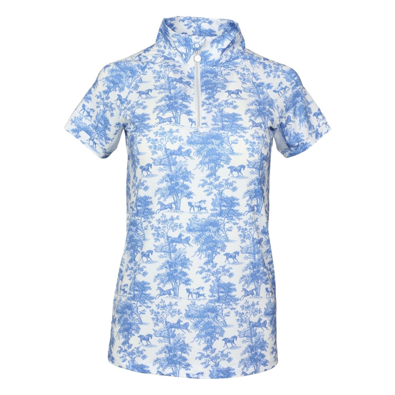 Dapplebay Equestrian Toile 1/4 Zip Light Riding Top - Short Sleeve - Blue/White - Dapplebay - Equiluxe Tack