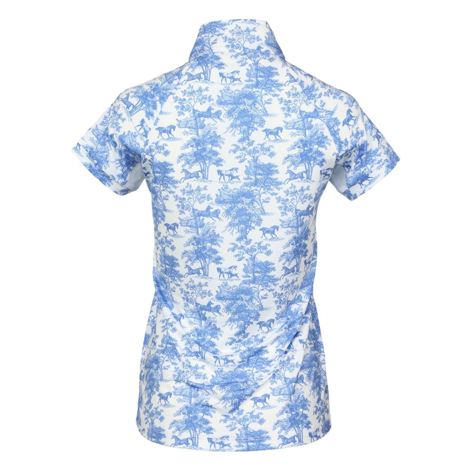 Dapplebay Equestrian Toile 1/4 Zip Light Riding Top - Short Sleeve - Blue/White - Dapplebay - Equiluxe Tack
