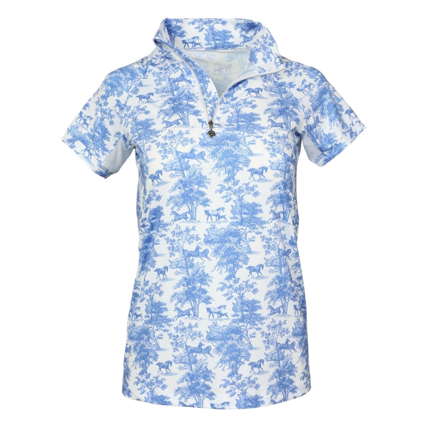 Dapplebay Equestrian Toile 1/4 Zip Light Riding Top - Short Sleeve - Blue/White - Dapplebay - Equiluxe Tack