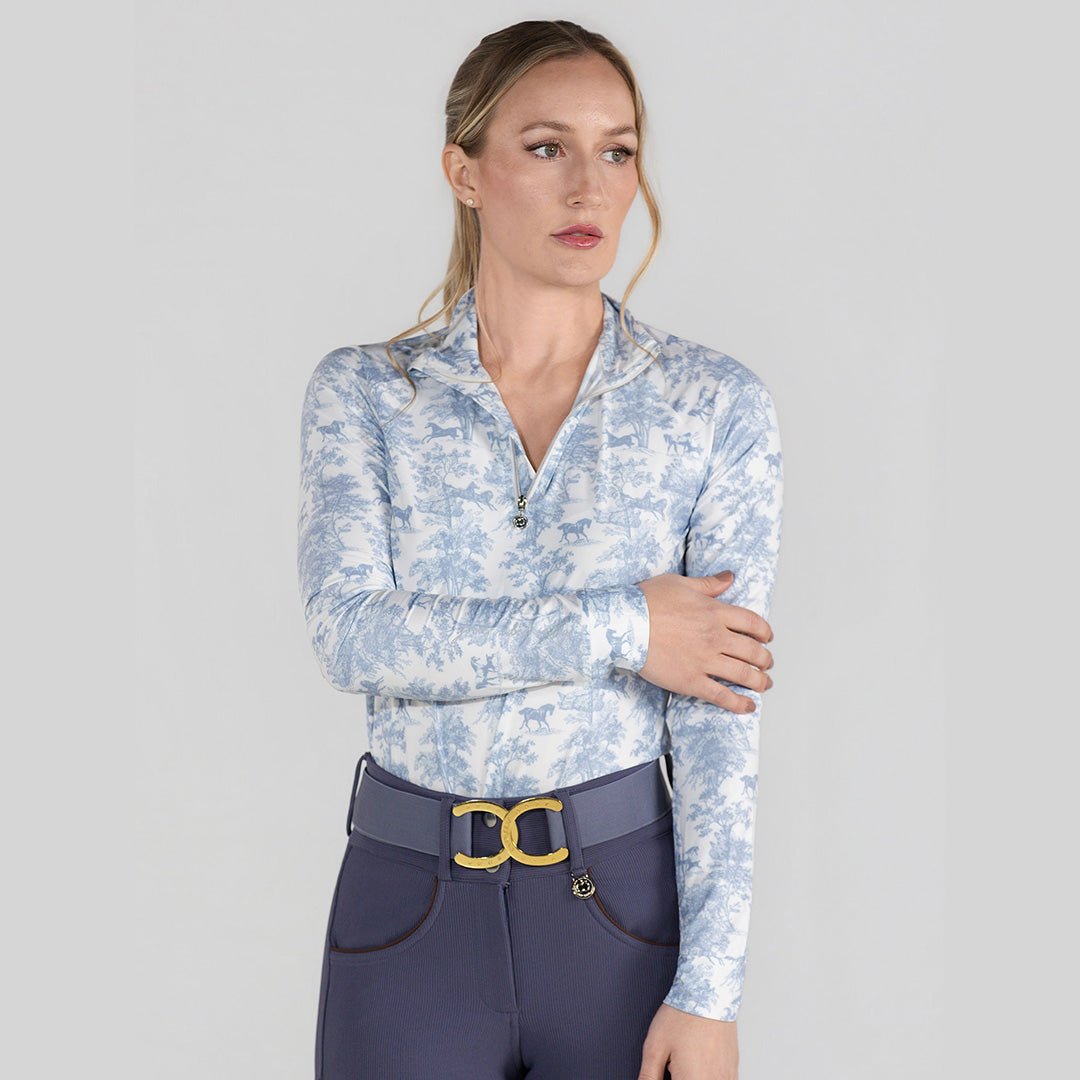 Dapplebay Equestrian Toile 1/4 Zip LS Riding Top - Moonrise - Breeches.com - Equiluxe Tack