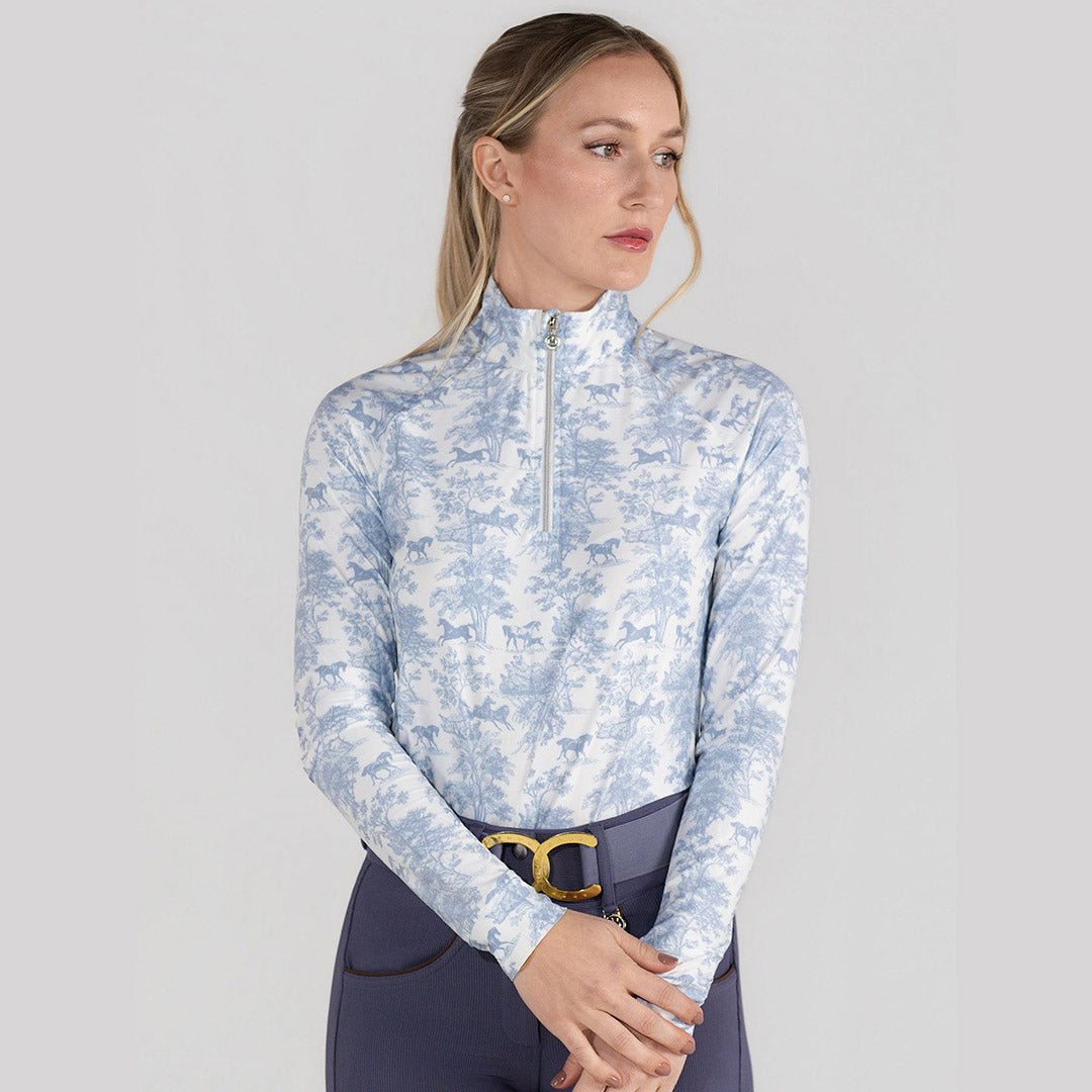 Dapplebay Equestrian Toile 1/4 Zip LS Riding Top - Moonrise - Breeches.com - Equiluxe Tack