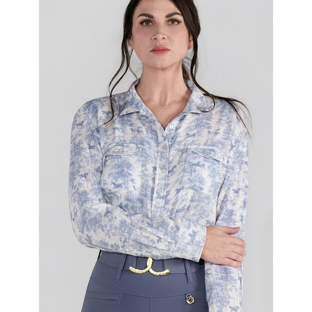 Dapplebay Equestrian Toile Breezy Button Up Top - Moonrise - Breeches.com - Equiluxe Tack