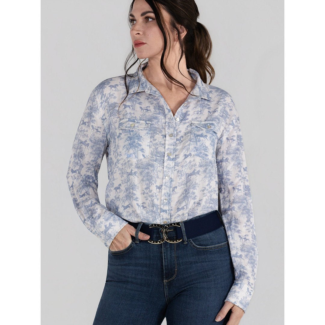 Dapplebay Equestrian Toile Breezy Button Up Top - Moonrise - Breeches.com - Equiluxe Tack