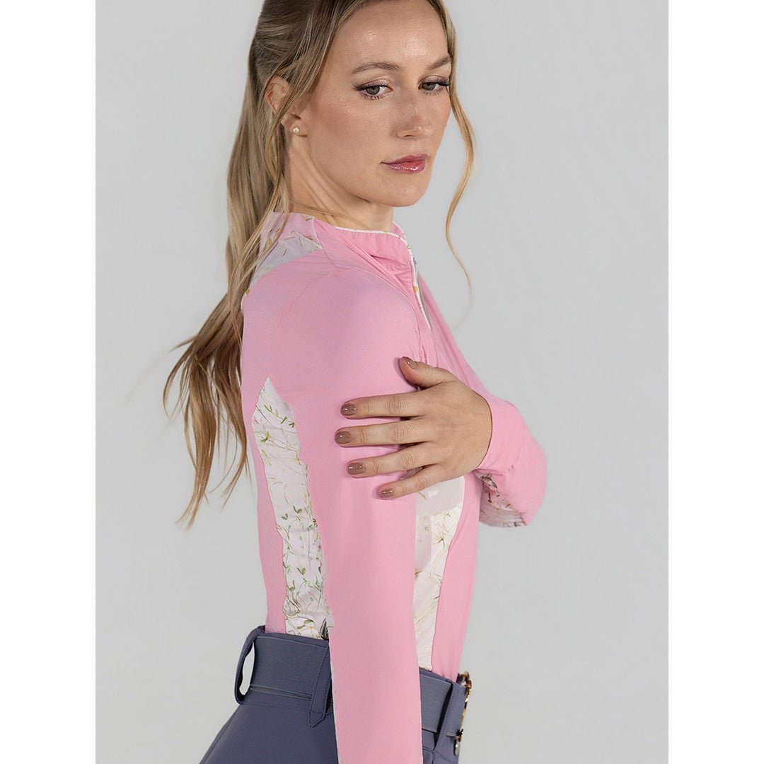 Dapplebay Grace 1/4 Zip LS Riding Top - Light Pink/Dragonfly Meadow - Breeches.com - Equiluxe Tack