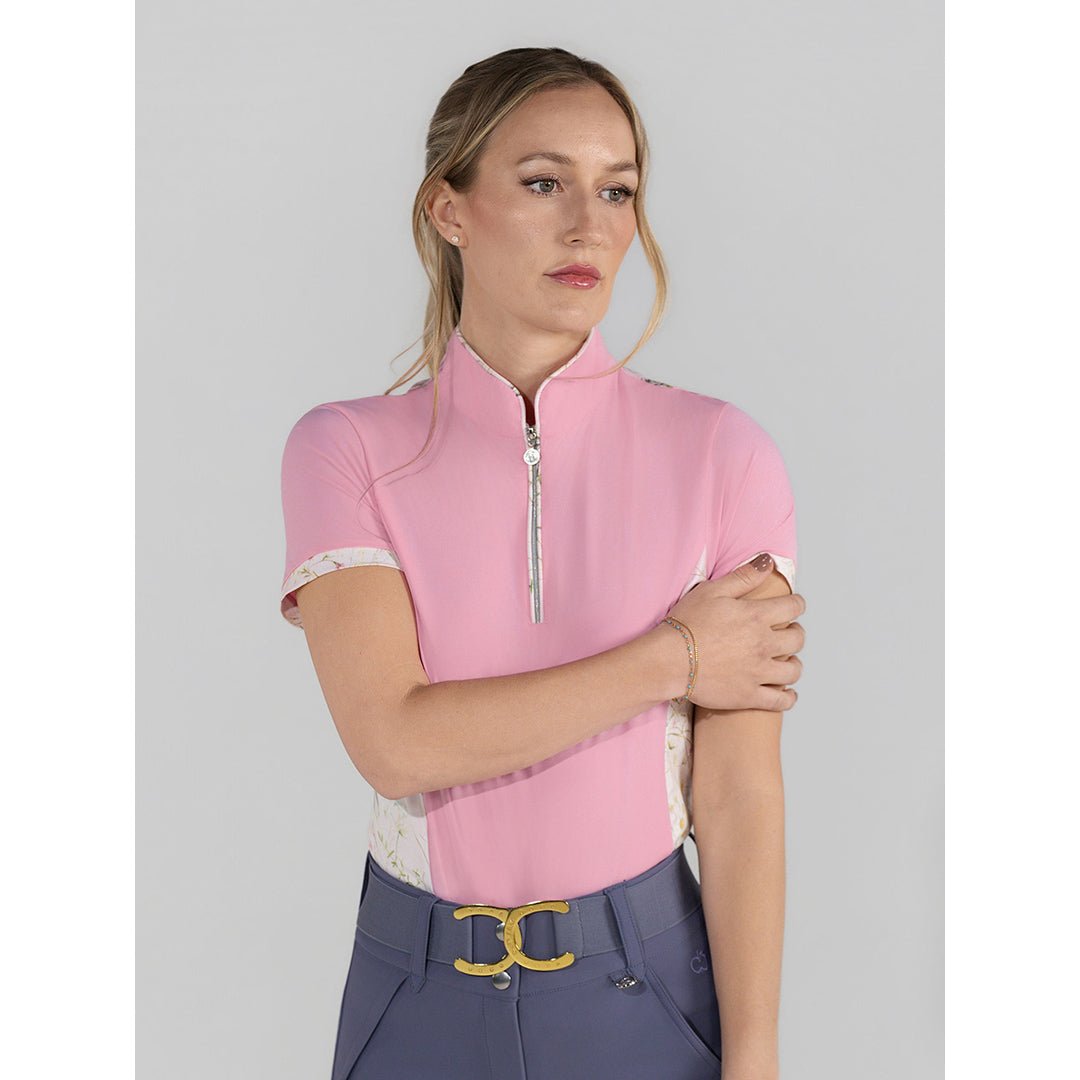Dapplebay Grace 1/4 Zip SS Riding Top - Light Pink/Dragonfly Meadow - Breeches.com - Equiluxe Tack