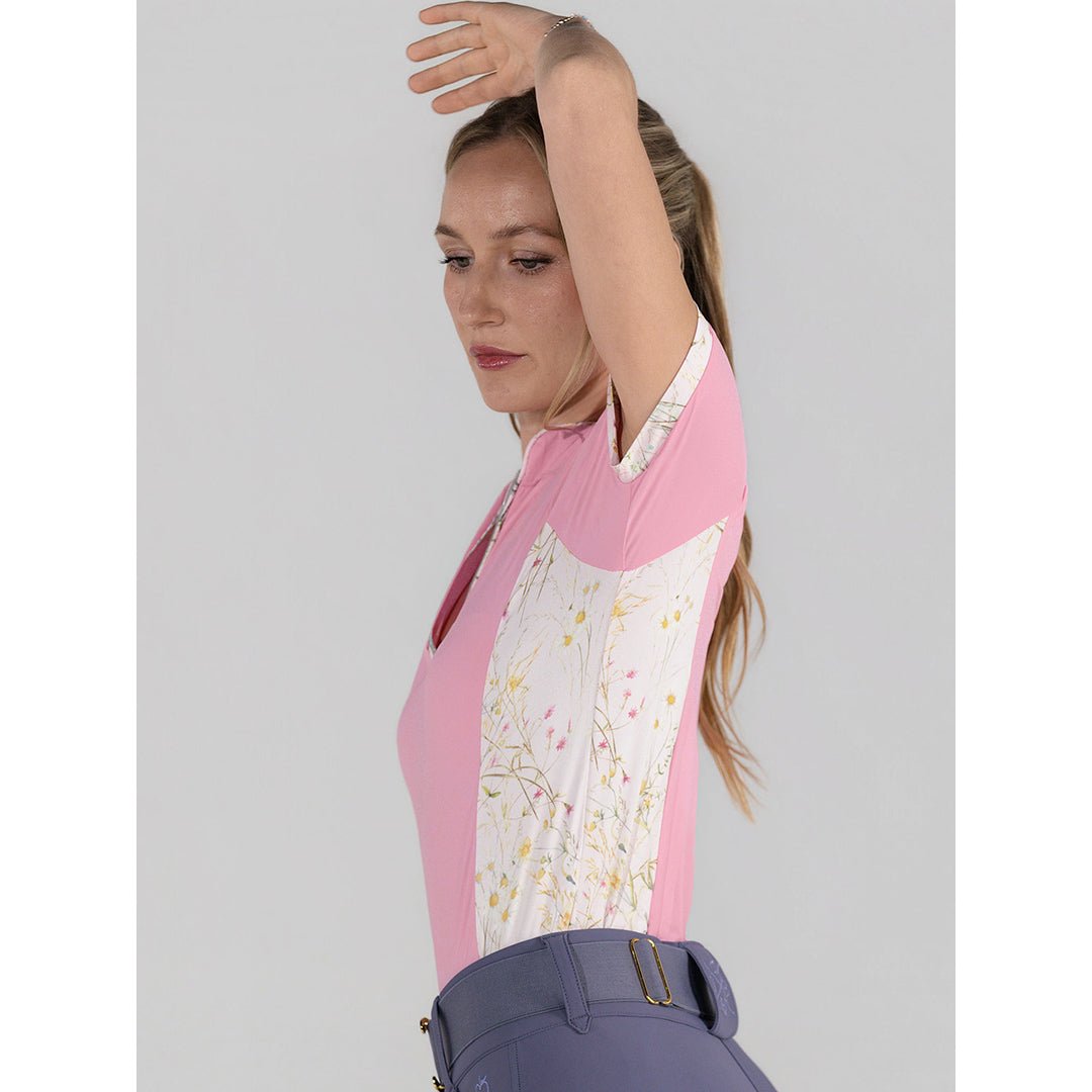 Dapplebay Grace 1/4 Zip SS Riding Top - Light Pink/Dragonfly Meadow - Breeches.com - Equiluxe Tack