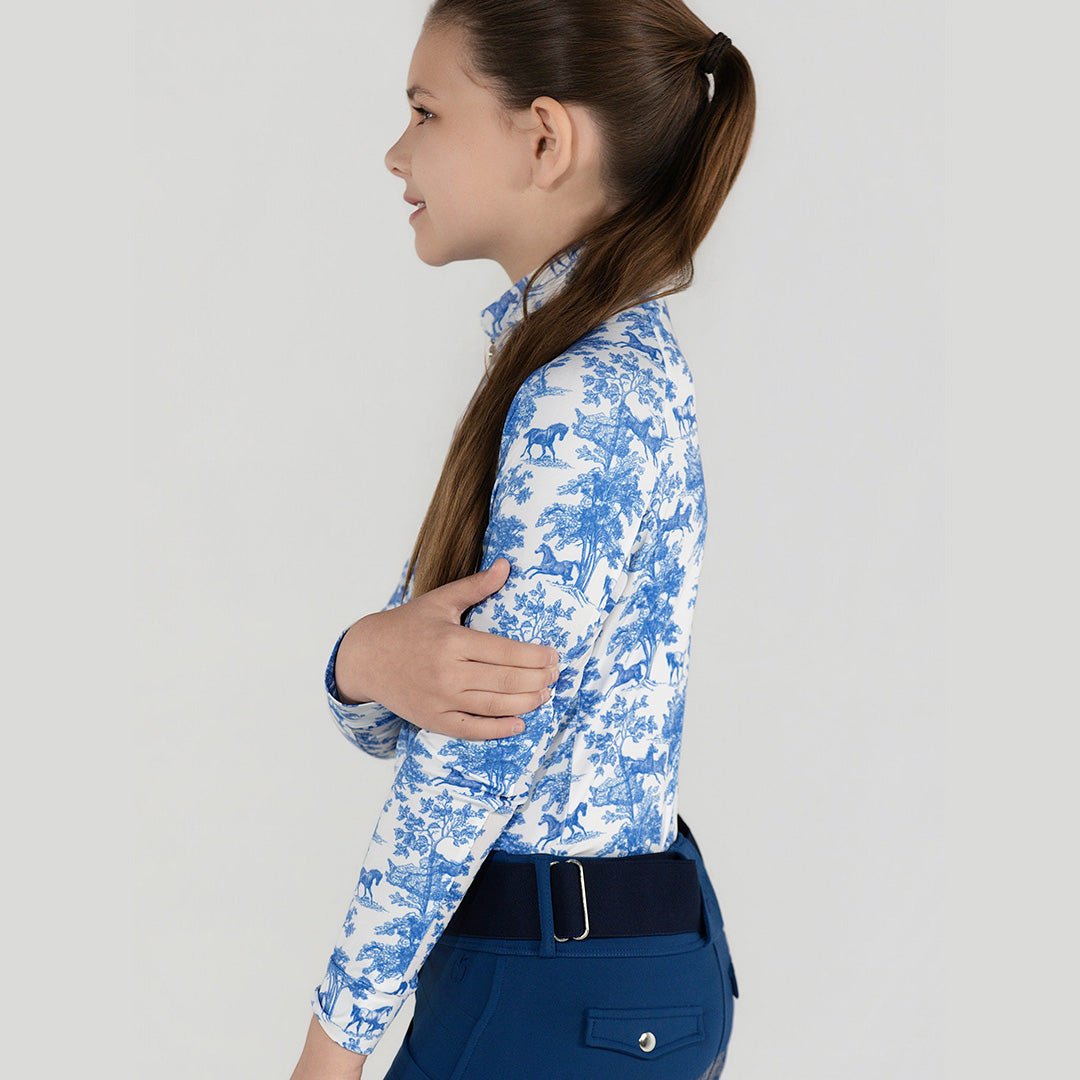 Dapplebay Kids Blue Equestrian Toile 1/4 Zip - Long Sleeve - Breeches.com - Equiluxe Tack