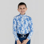 Dapplebay Kids Blue Equestrian Toile 1/4 Zip - Long Sleeve - Breeches.com - Equiluxe Tack