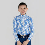 Dapplebay Kids Blue Equestrian Toile 1/4 Zip - Long Sleeve - Breeches.com - Equiluxe Tack