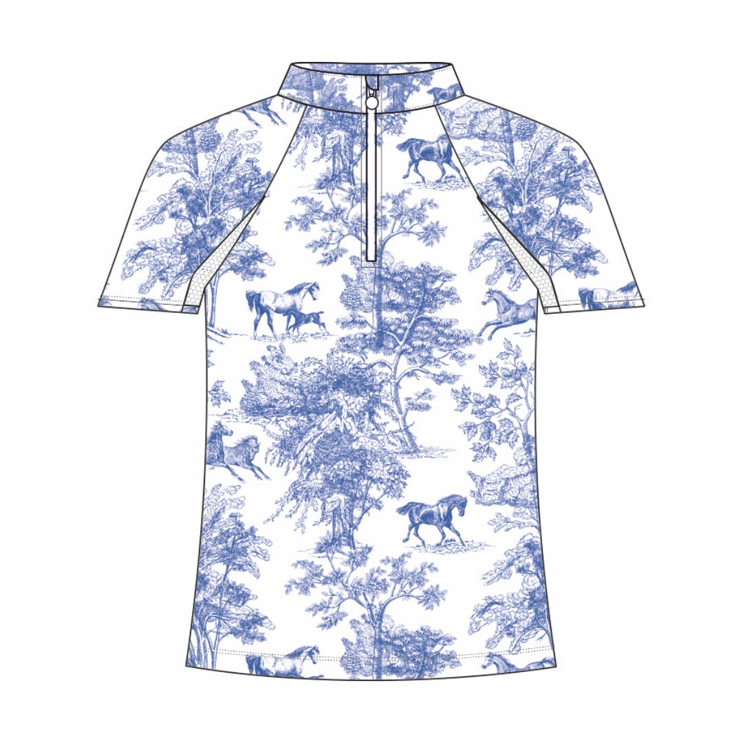 Dapplebay Kids Blue Equestrian Toile 1/4 Zip - Short Sleeve - Dapplebay - Equiluxe Tack