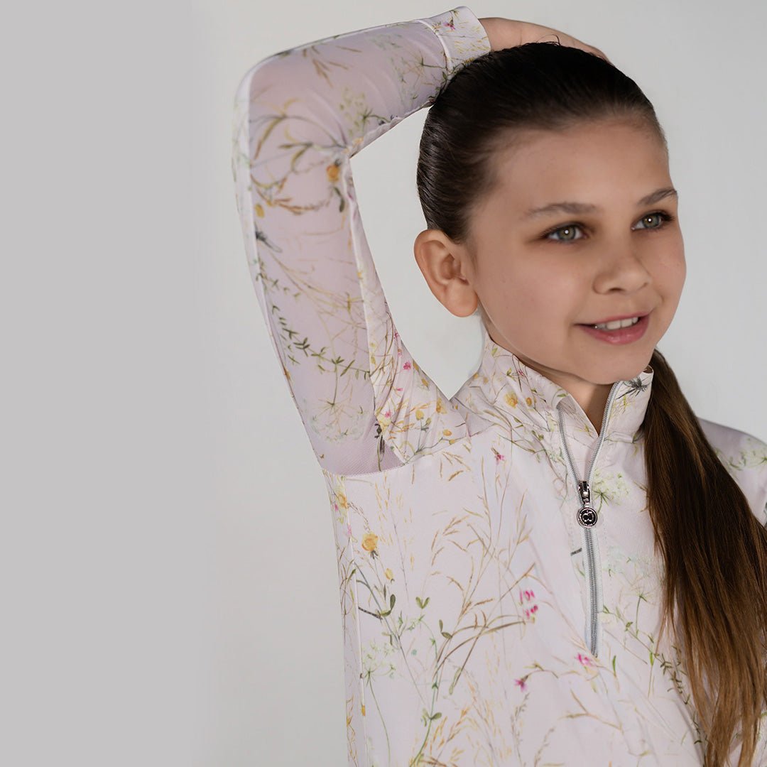Dapplebay Kids Dragonfly Meadow 1/4 Zip LS Riding Top-Light Pink - Equiluxe Tack
