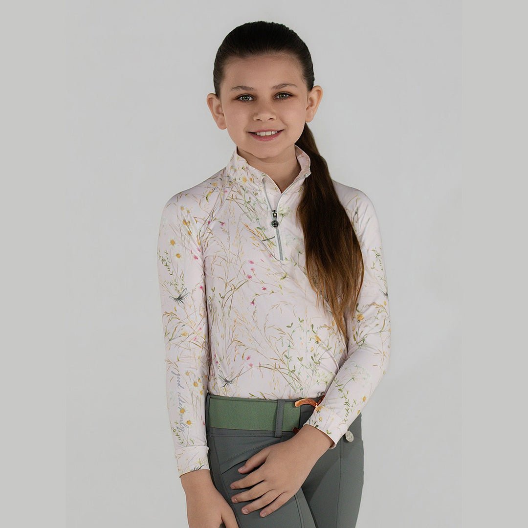 Dapplebay Kids Dragonfly Meadow 1/4 Zip LS Riding Top-Light Pink - Equiluxe Tack