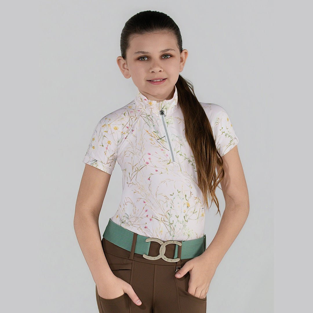 Dapplebay Kids Dragonfly Meadow 1/4 Zip SS Riding Top - Light Pink - Breeches.com - Equiluxe Tack