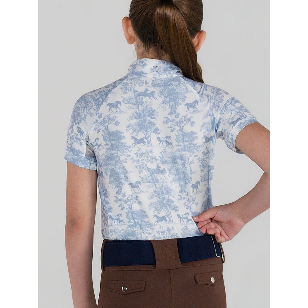 Dapplebay Kids Equestrian Toile 1/4 Zip SS Riding Top - Moonrise - Breeches.com - Equiluxe Tack