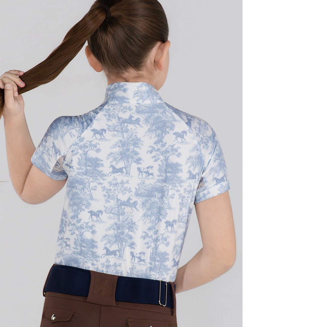 Dapplebay Kids Equestrian Toile 1/4 Zip SS Riding Top - Moonrise - Breeches.com - Equiluxe Tack