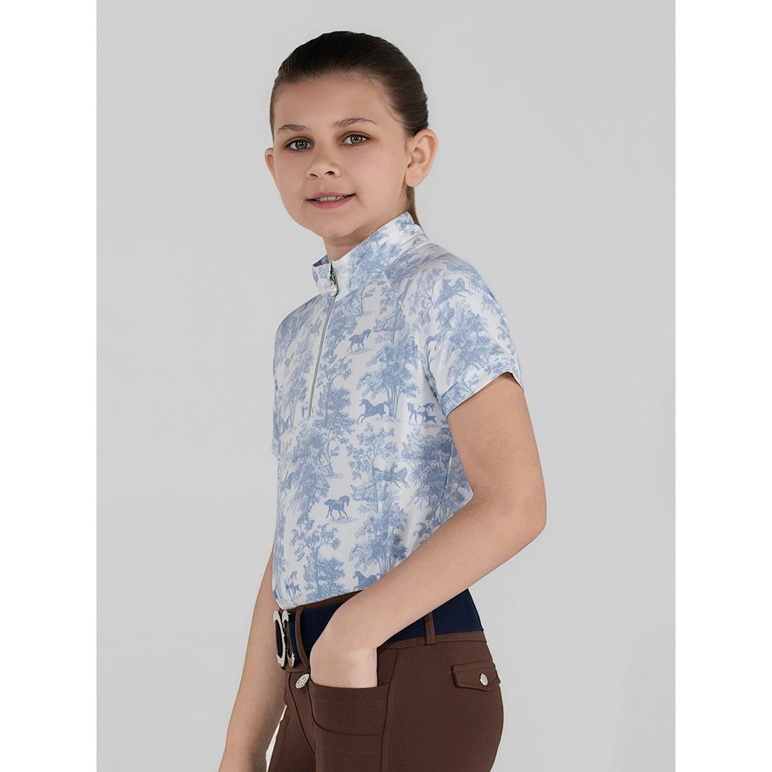Dapplebay Kids Equestrian Toile 1/4 Zip SS Riding Top - Moonrise - Breeches.com - Equiluxe Tack
