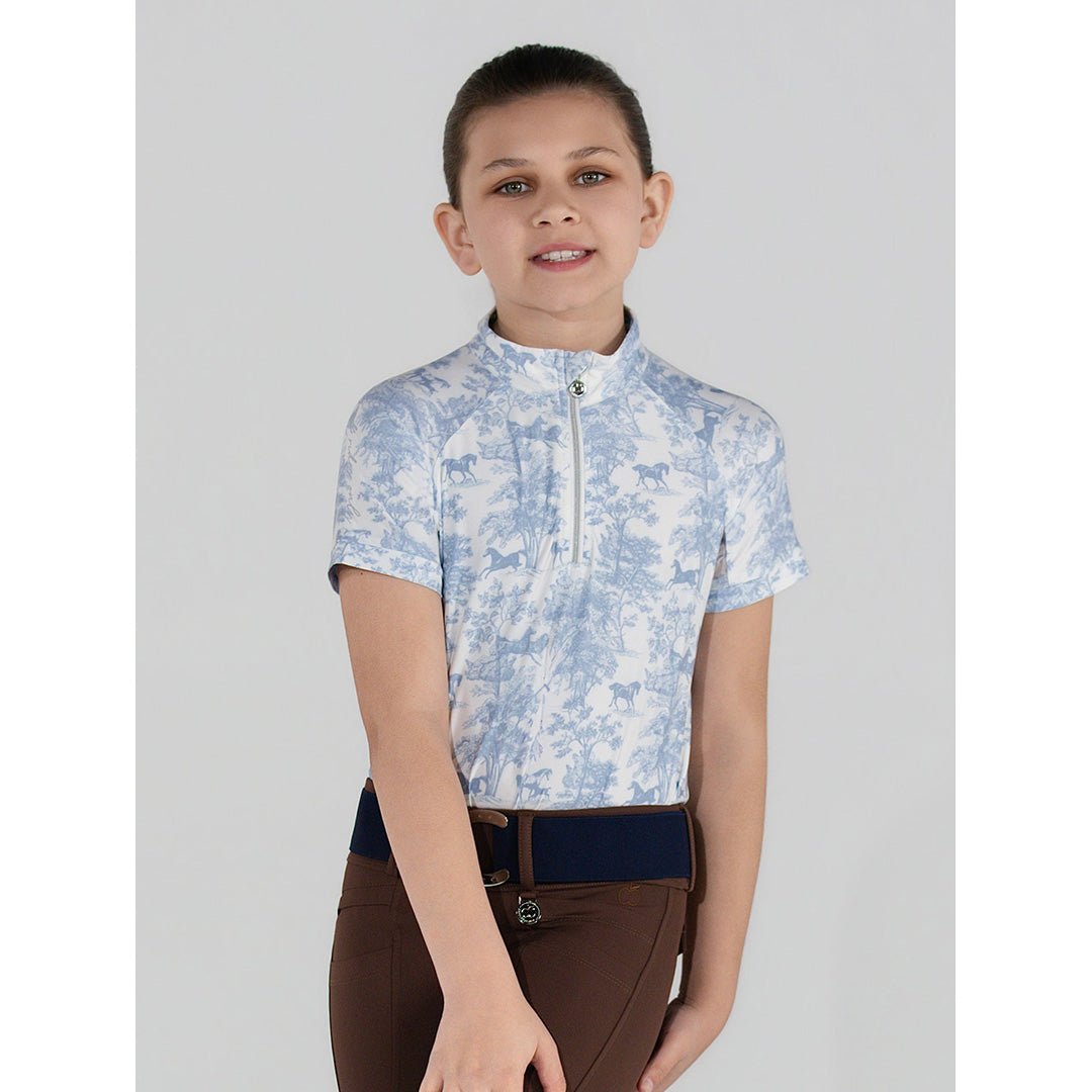Dapplebay Kids Equestrian Toile 1/4 Zip SS Riding Top - Moonrise - Breeches.com - Equiluxe Tack