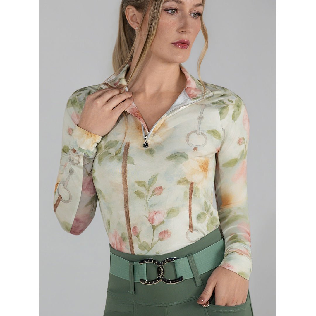 Dapplebay Vintage Floral 1/4 Zip LS Riding Top - Breeches.com - Equiluxe Tack