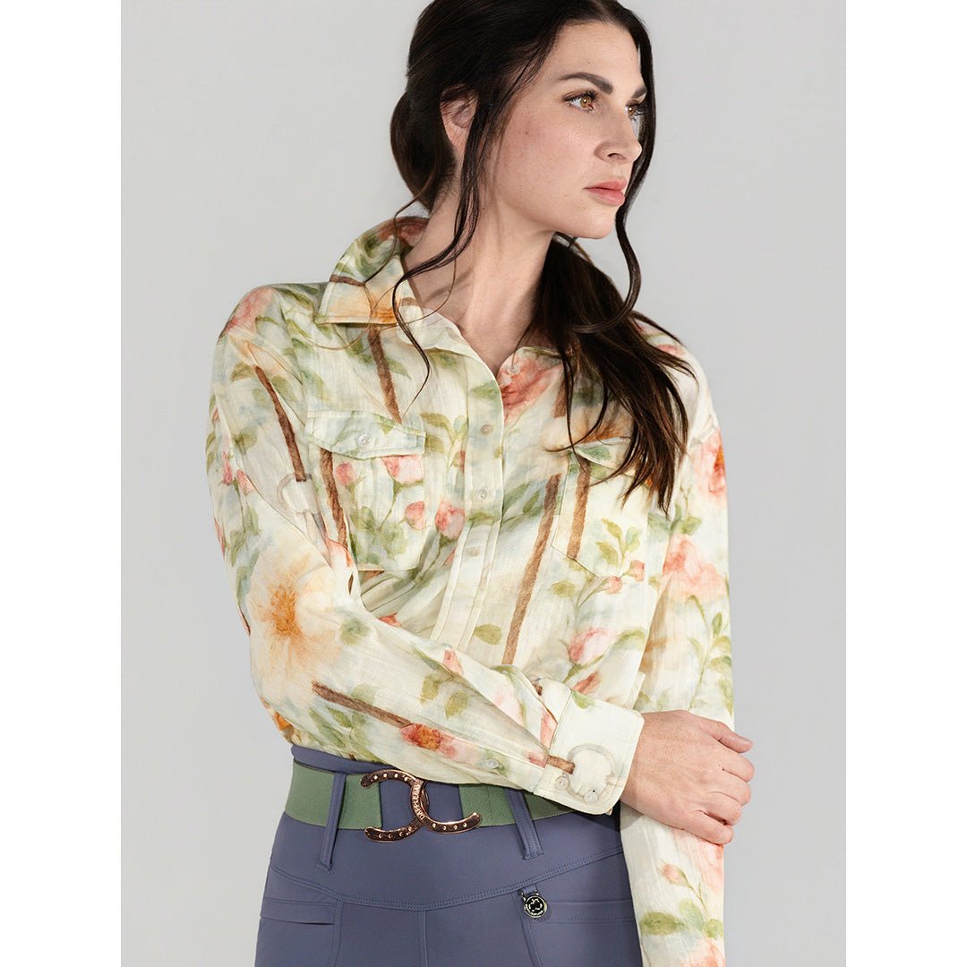 Dapplebay Vintage Floral Breezy Button Up Top - Tan - Breeches.com - Equiluxe Tack