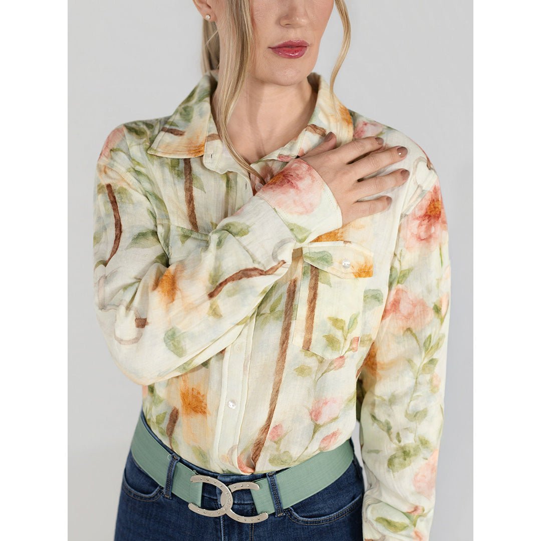 Dapplebay Vintage Floral Breezy Button Up Top - Tan - Breeches.com - Equiluxe Tack