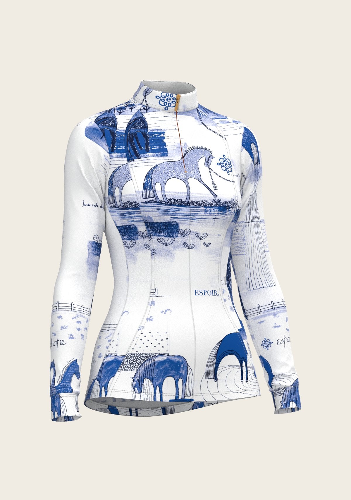 Daydreaming Horses in Blue Quarter Zip Sun Shirt - Espoir Equestrian - Equiluxe Tack