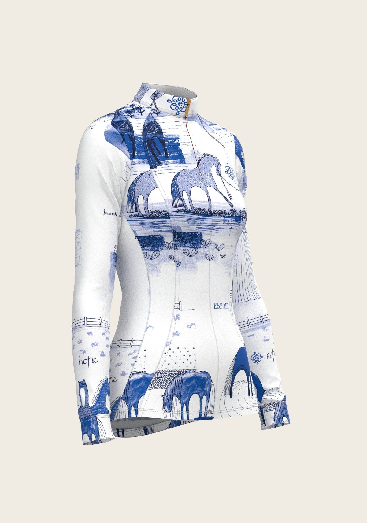 Daydreaming Horses in Blue Quarter Zip Sun Shirt - Espoir Equestrian - Equiluxe Tack