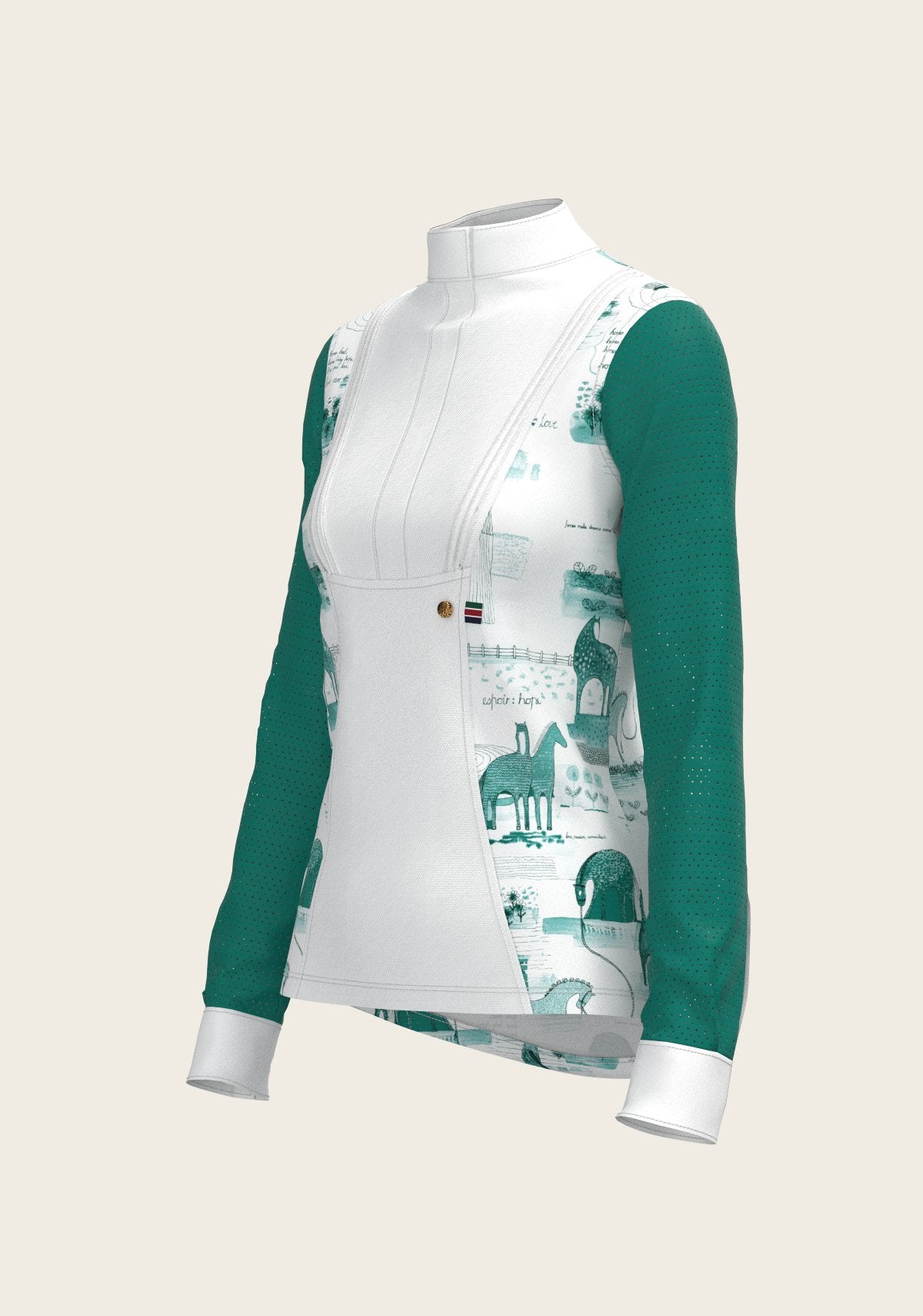 Daydreaming Horses in Green Short Pleated Long Sleeve Show Shirt - Espoir Equestrian - Equiluxe Tack