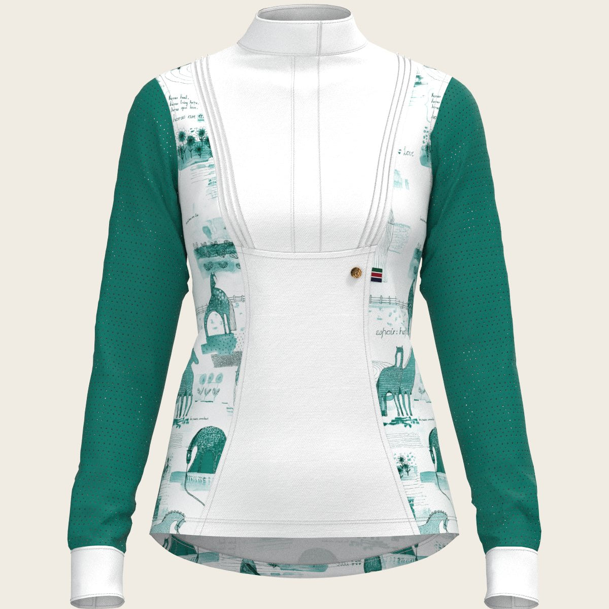 Daydreaming Horses in Green Short Pleated Long Sleeve Show Shirt - Espoir Equestrian - Equiluxe Tack