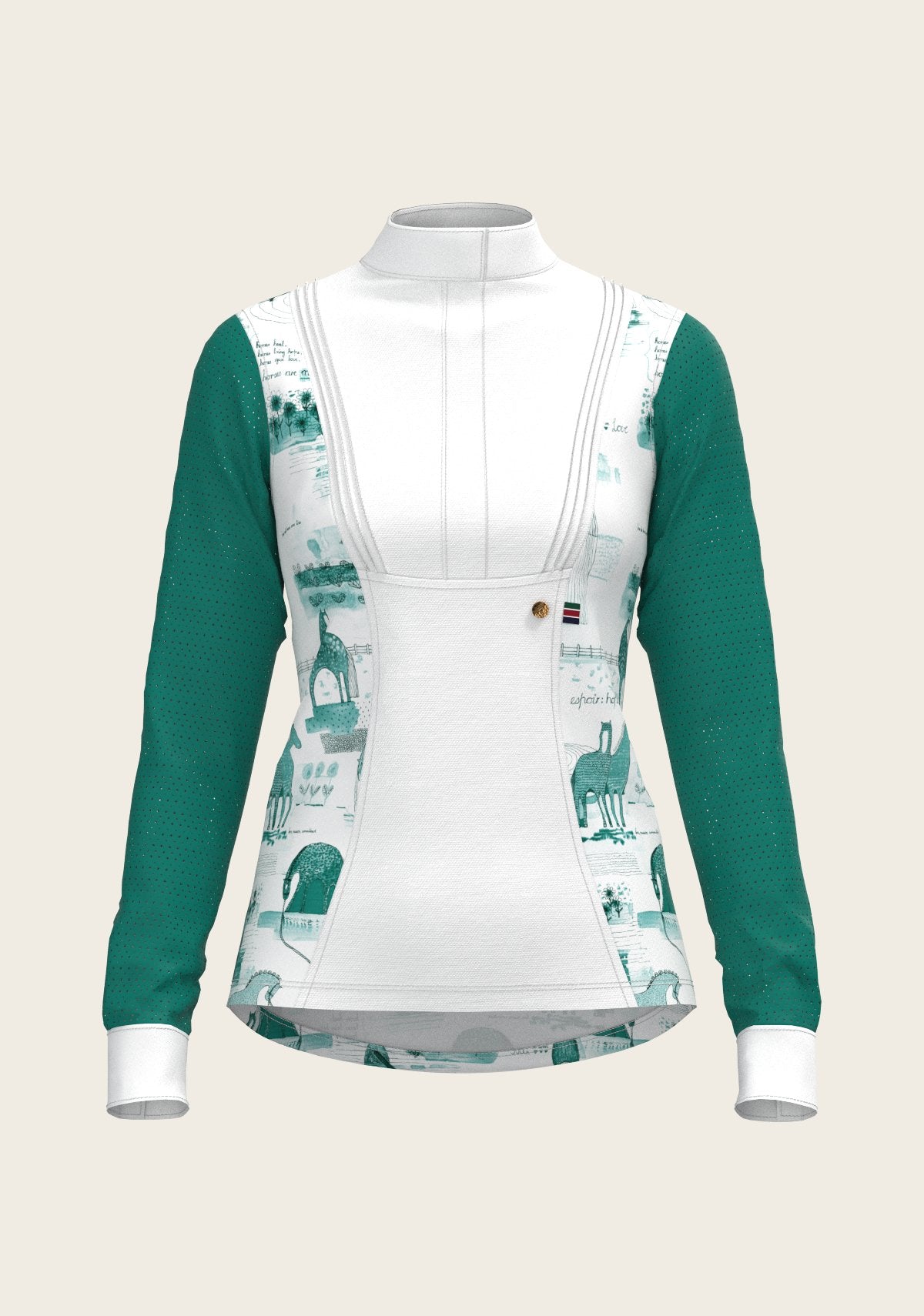 Daydreaming Horses in Green Short Pleated Long Sleeve Show Shirt - Espoir Equestrian - Equiluxe Tack